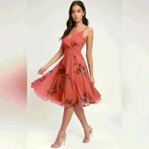 NWT Lulus LG Blooms of you Rusty Rose Floral Print Midi Dress